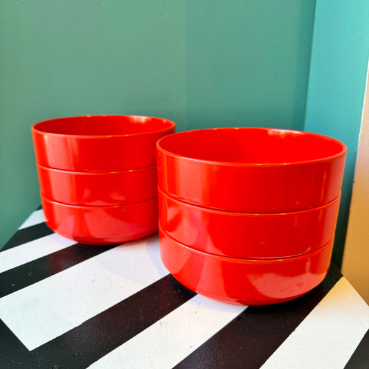 Vintage Set of 6 Red Bowls by Ingrid