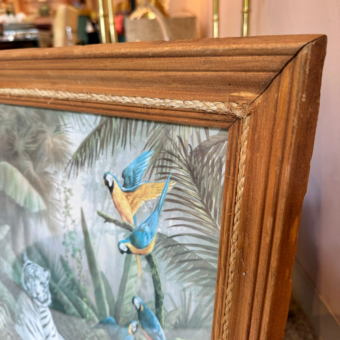 Vintage Framed Tiger Parrot Jungle Print