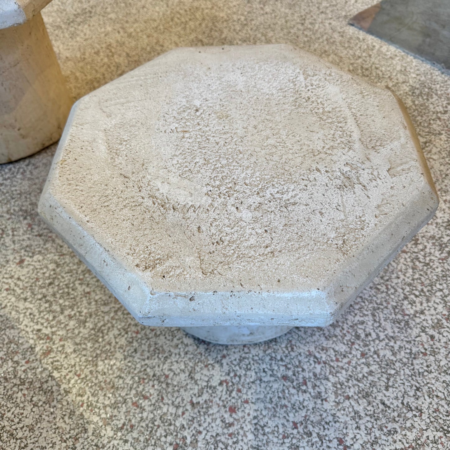 Vintage Set of 3 Octagonal Faux Travertine Nesting Mushroom Tables