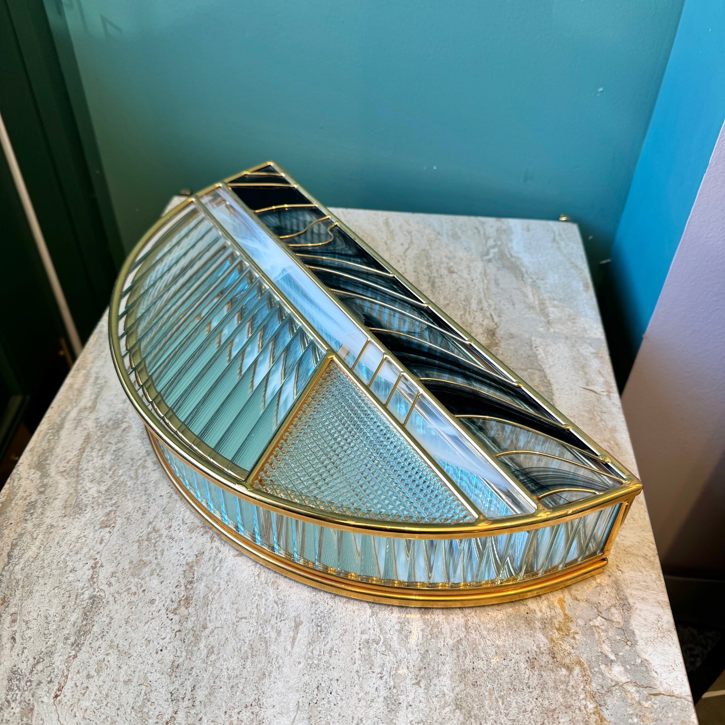 Vintage Gold Plated Art Deco Style Glass Vanity Box