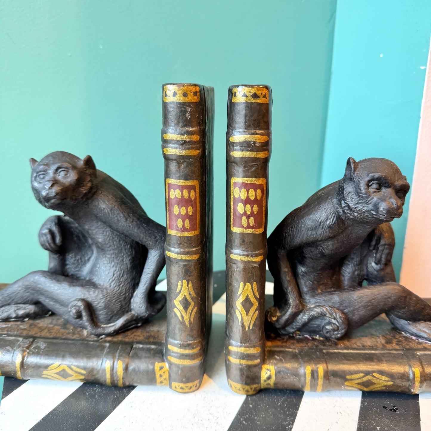 Pair of Vintage Ceramic Monkey Bookends