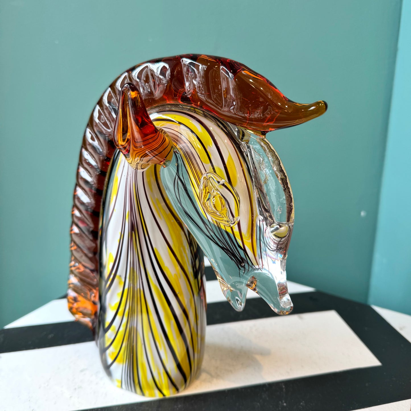 Vintage Glass Zebra Head Sculpture