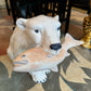 Large Vintage Ceramic Polar Bear with Fish Statue