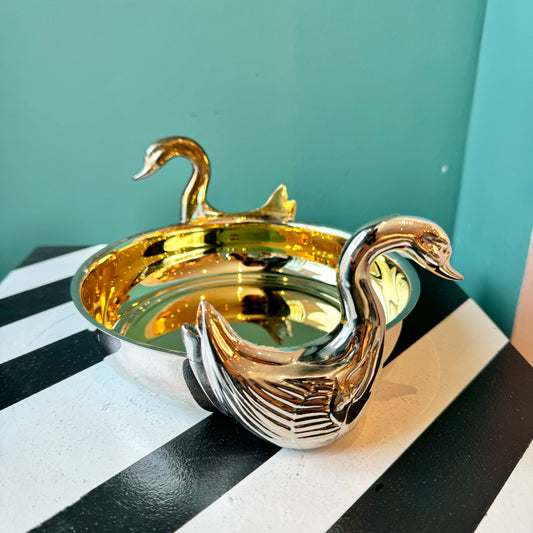 Vintage Silver and Gold Plated Swan Bowl