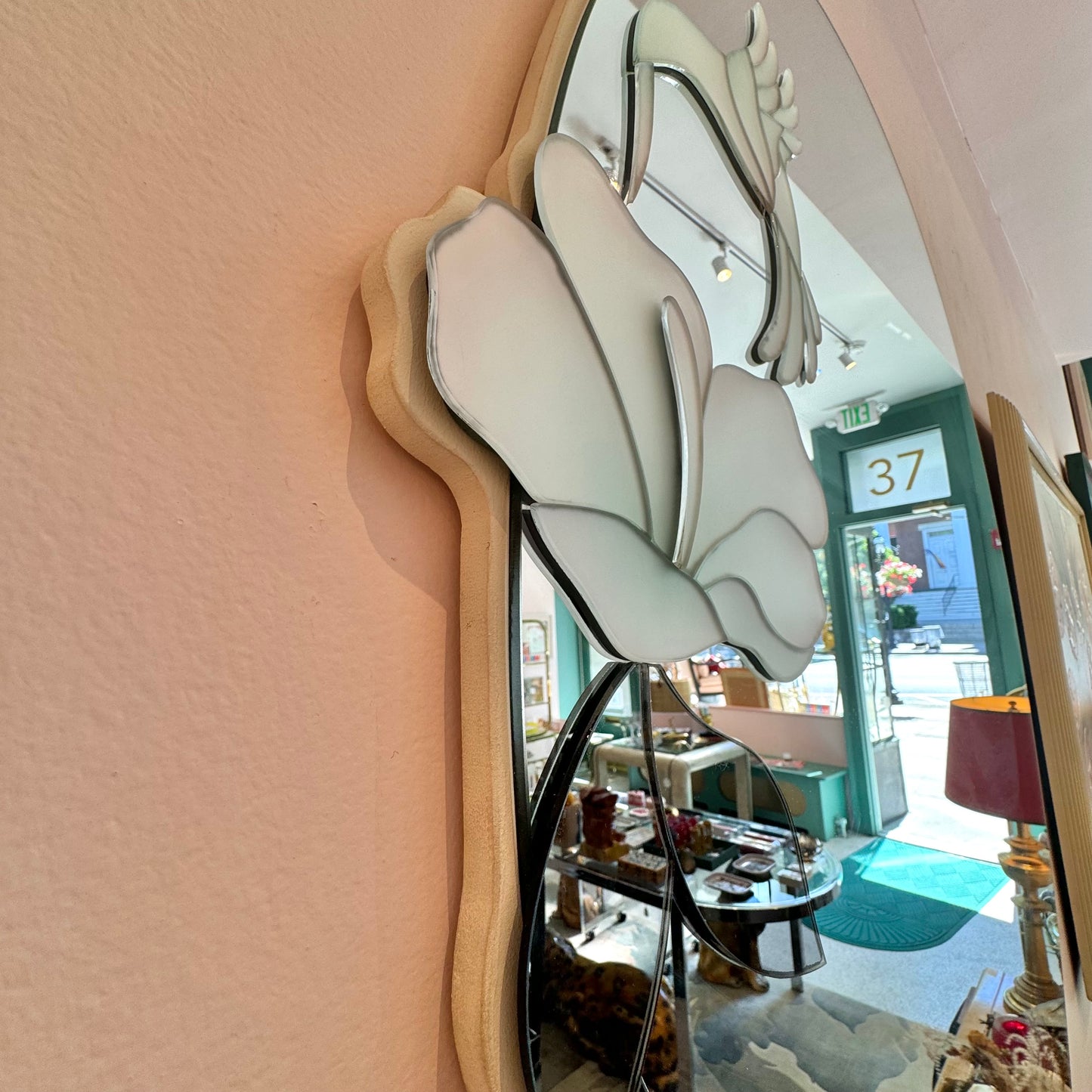 Vintage Oval Flower and Hummingbird Mirror by David Marshall
