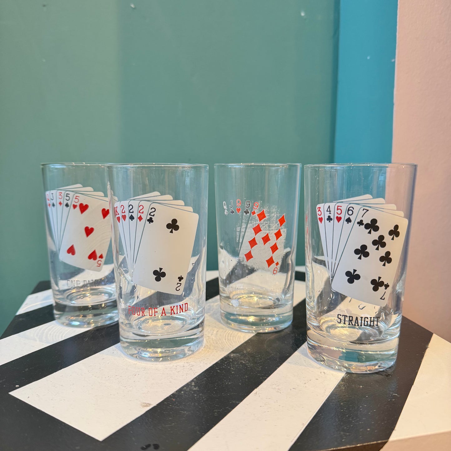 Set of 4 Vintage Poker Playing Card Tumbler Glasses