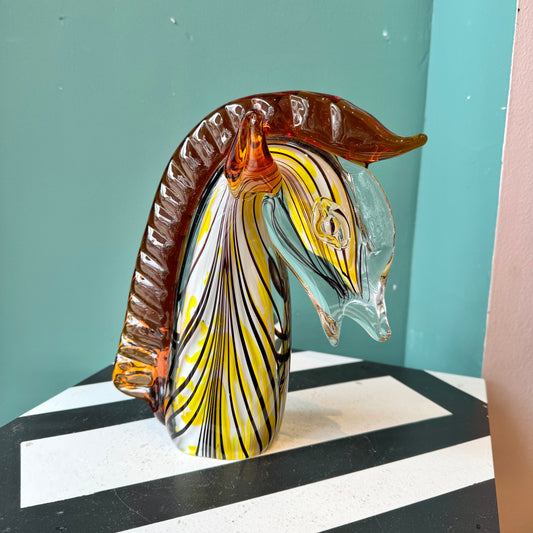 Vintage Glass Zebra Head Sculpture