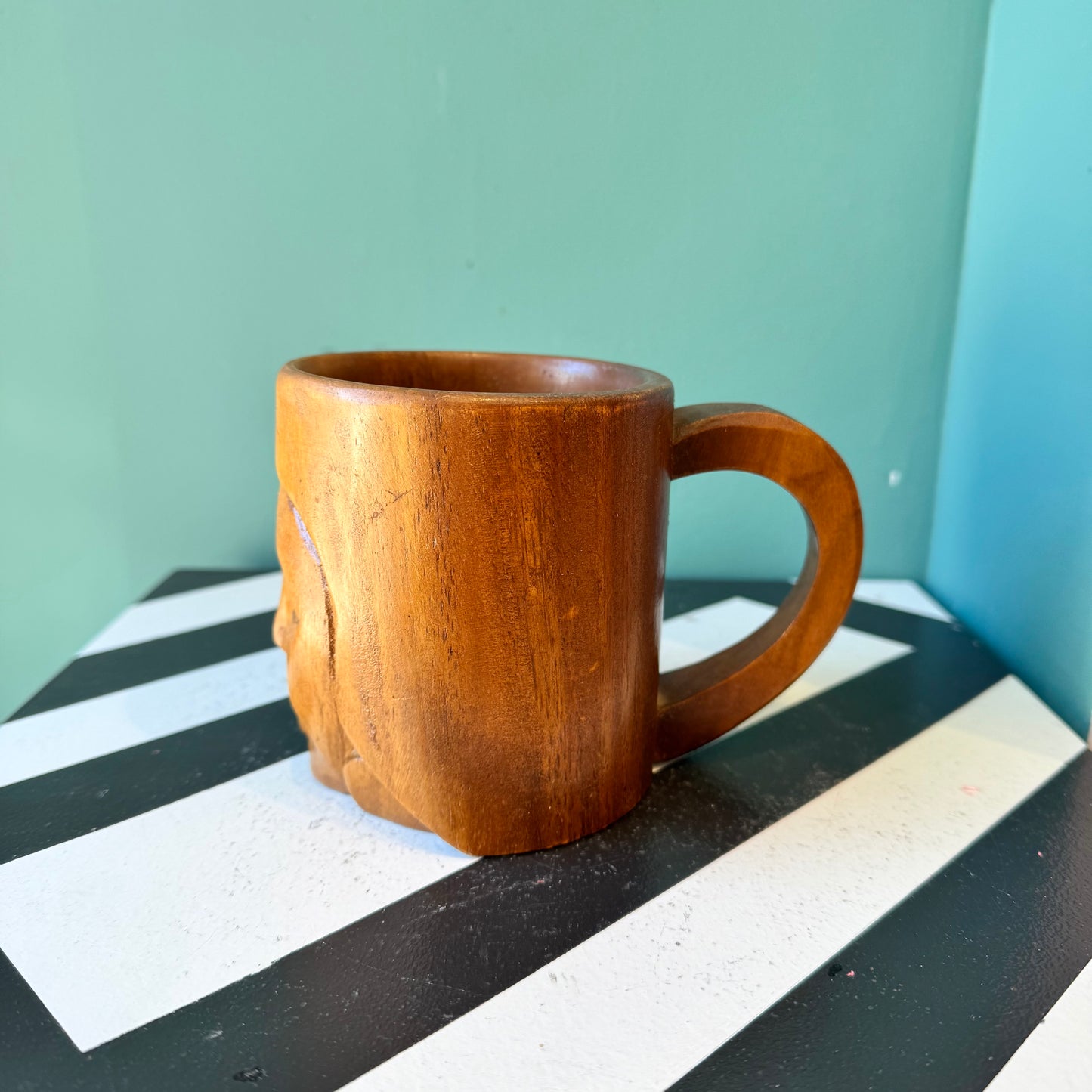 Vintage Carved Wood Face Tiki Mug