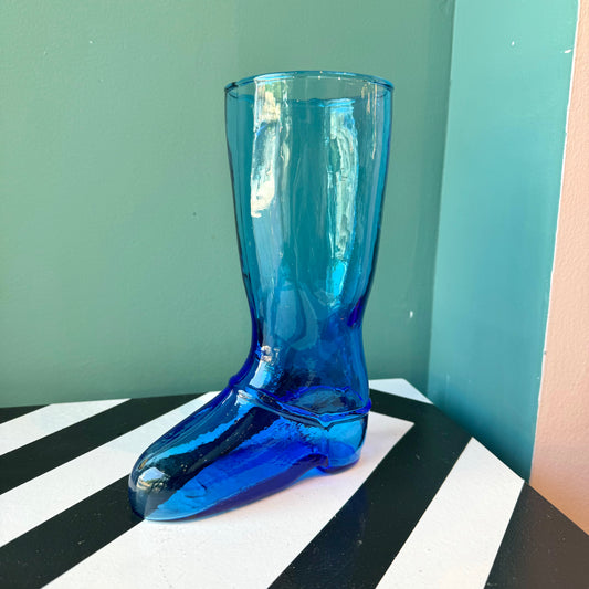 Vintage Cobalt Blue Glass Boot Vase/Beer Mug