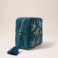 Swallows Teal Velvet Wash Bag