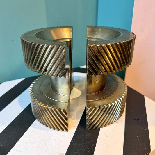 Vintage Pair of Industrial Gear Bookends