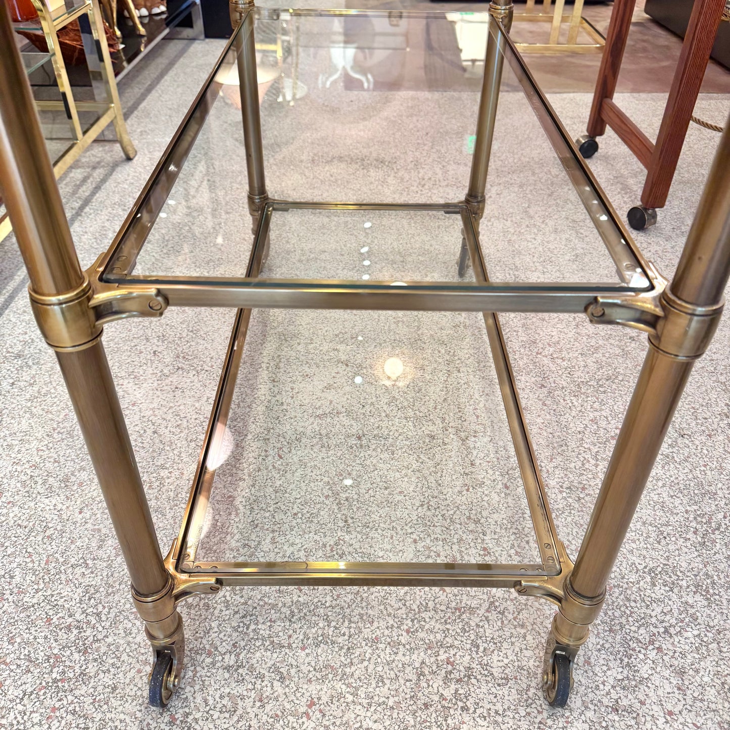 Brass and Glass 3 Tier Rolling Bar Cart