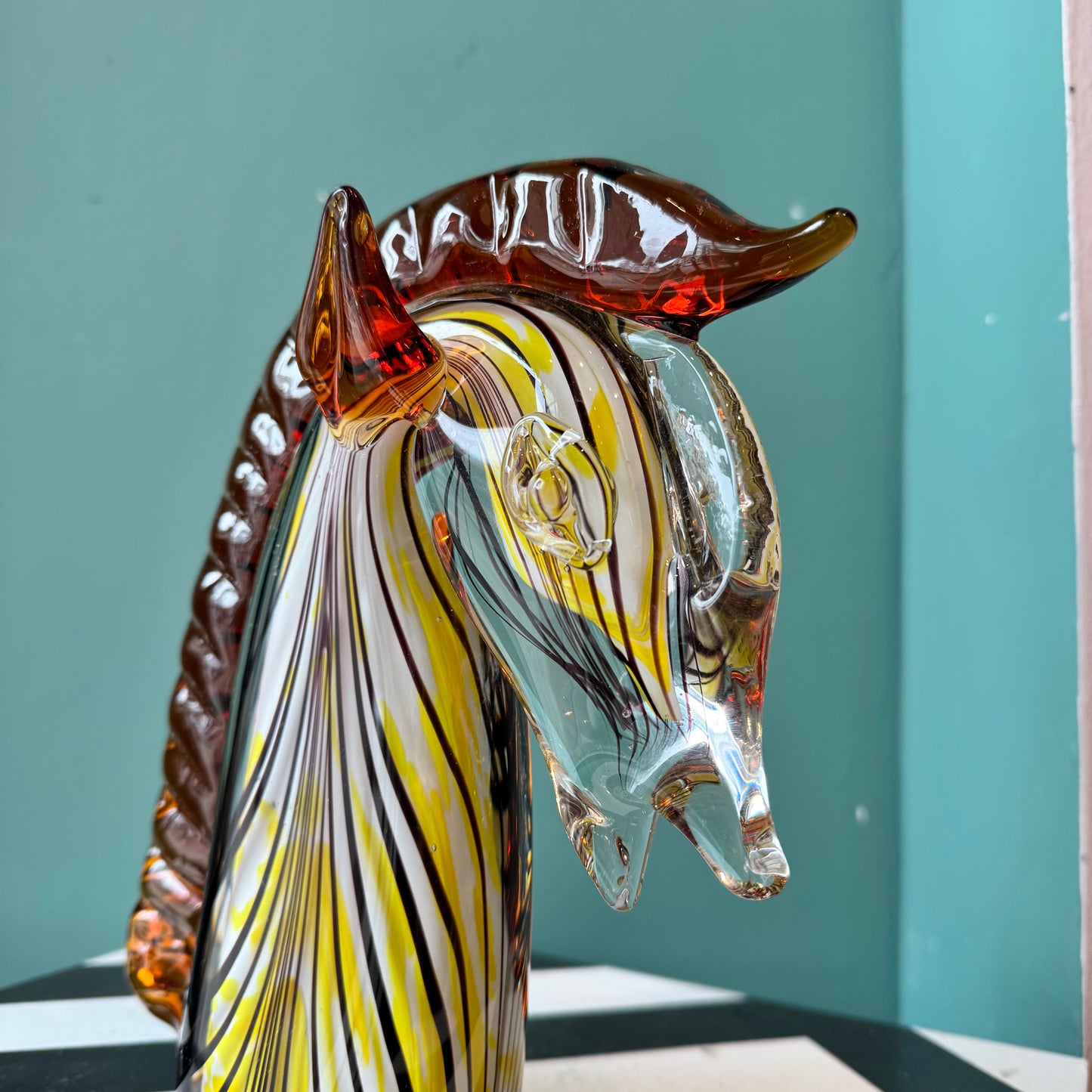 Vintage Glass Zebra Head Sculpture