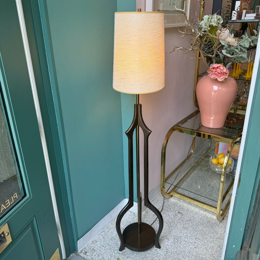 Mid Century Walnut Floor Lamp with Shade