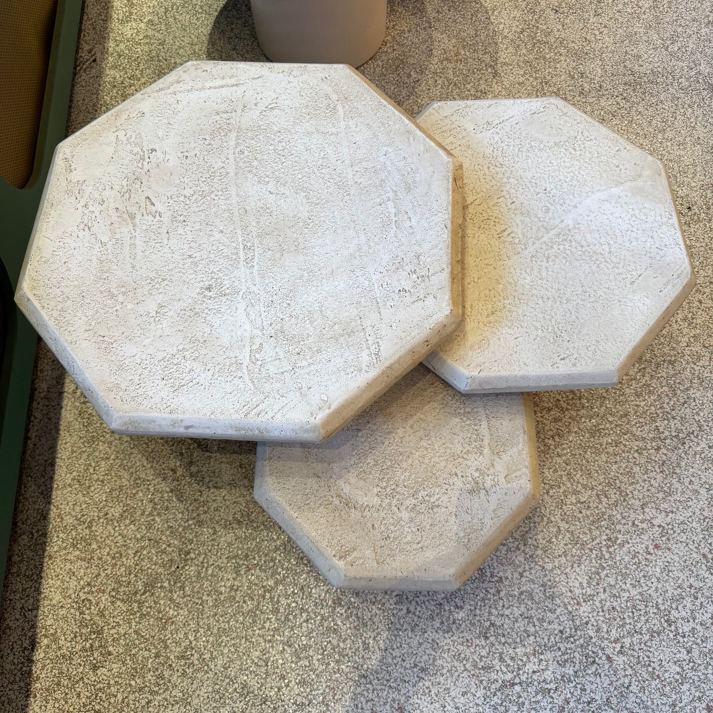 Vintage Set of 3 Octagonal Faux Travertine Nesting Mushroom Tables