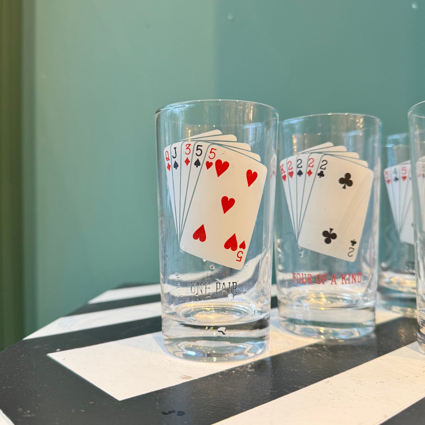 Set of 4 Vintage Poker Playing Card Tumbler Glasses