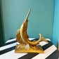 Vintage Cast Iron Gold Tone Marlin Sailfish Statue