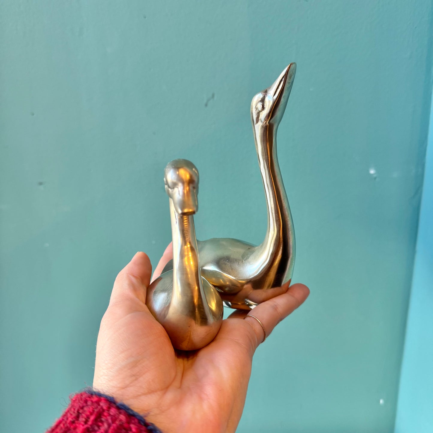 Pair of Vintage Brass Swans