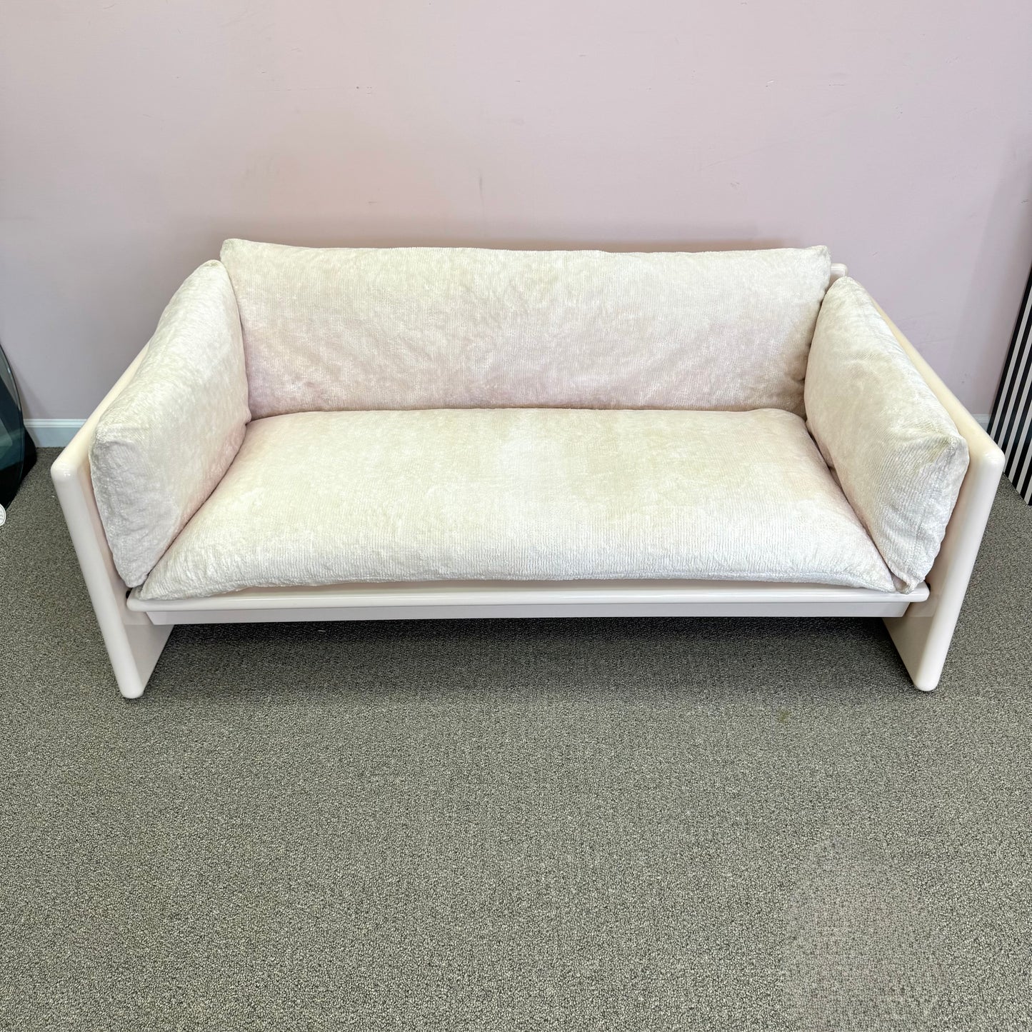 1970's Italian Cream Lacquer Two Seater "Simone Sofa" by Dino Gavina for Studio Simon