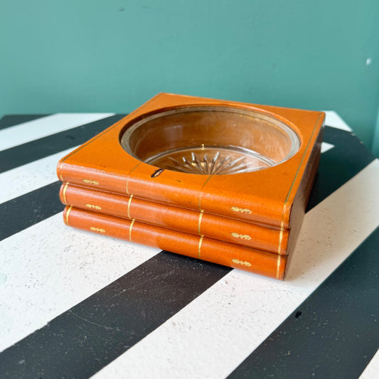 Vintage Leather "Book" and Glass Ashtray