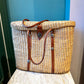 Vintage 1970’s Large Woven Straw and Leather Strap Tote Bag