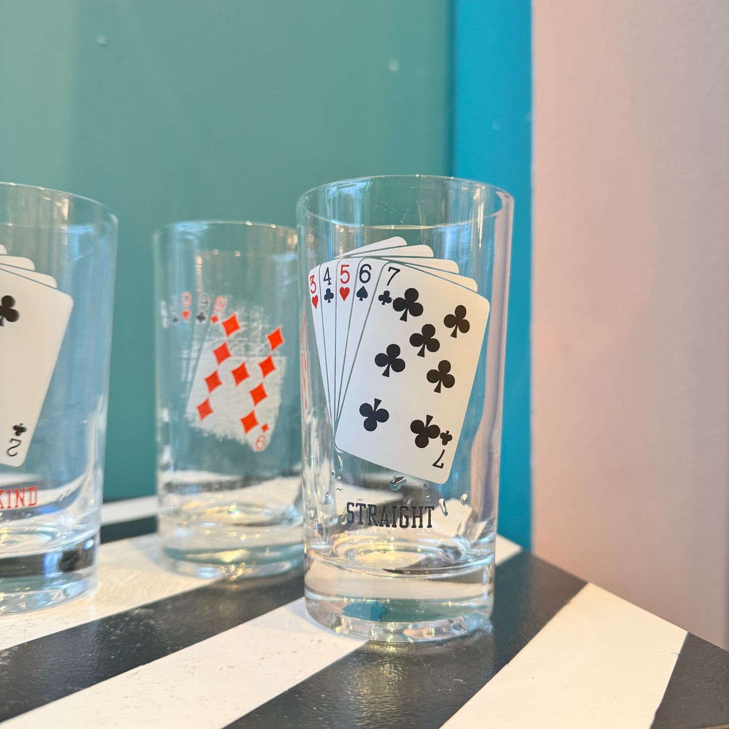 Set of 4 Vintage Poker Playing Card Tumbler Glasses