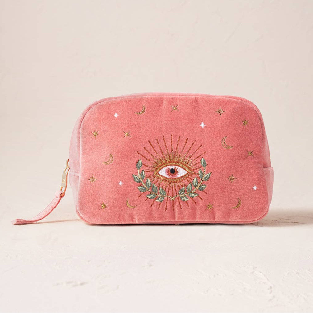 Pink Velvet Celestial Eye Makeup Bag by Elizabeth Scarlett London