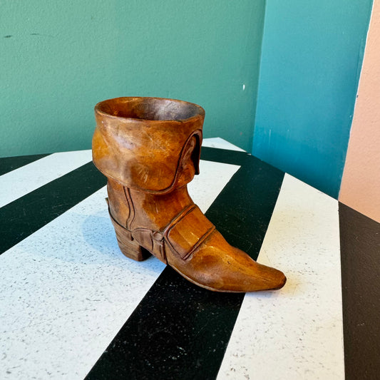 Vintage Miniature Carved Wooden Boot Figurine