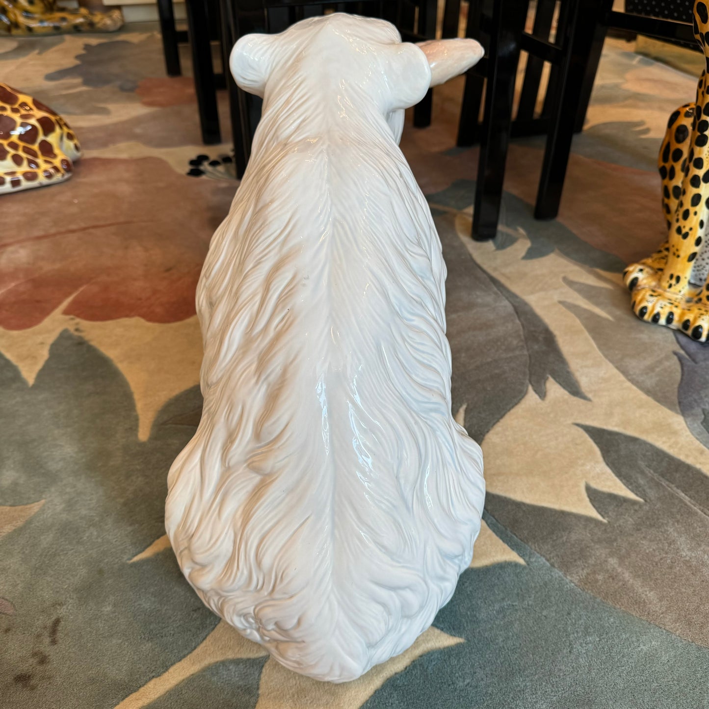 Large Vintage Ceramic Polar Bear with Fish Statue