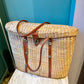 Vintage 1970’s Large Woven Straw and Leather Strap Tote Bag