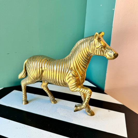 Vintage Brass Zebra Statue