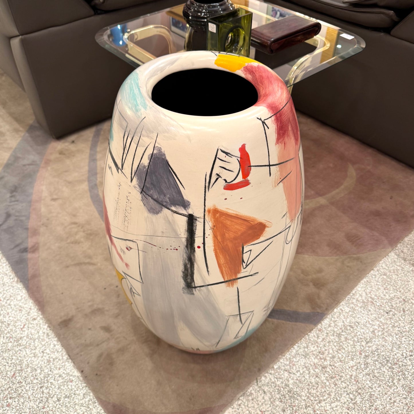 Extra Large 1980’s Postmodern Paint Splatter Floor Vase by J. Bedient