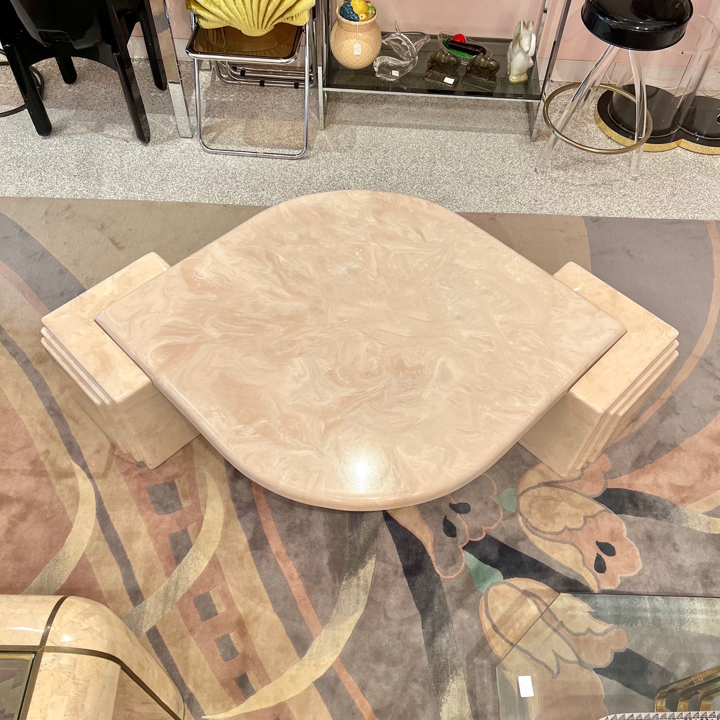 1980’s Cream Marbled Resin Cat Eye Coffee Table