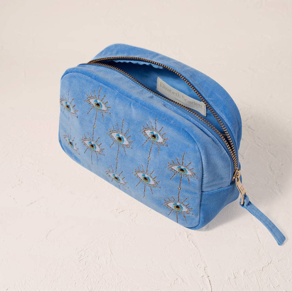 Caribbean Blue Velvet Mystical Eye Makeup Bag by Elizabeth Scarlett London