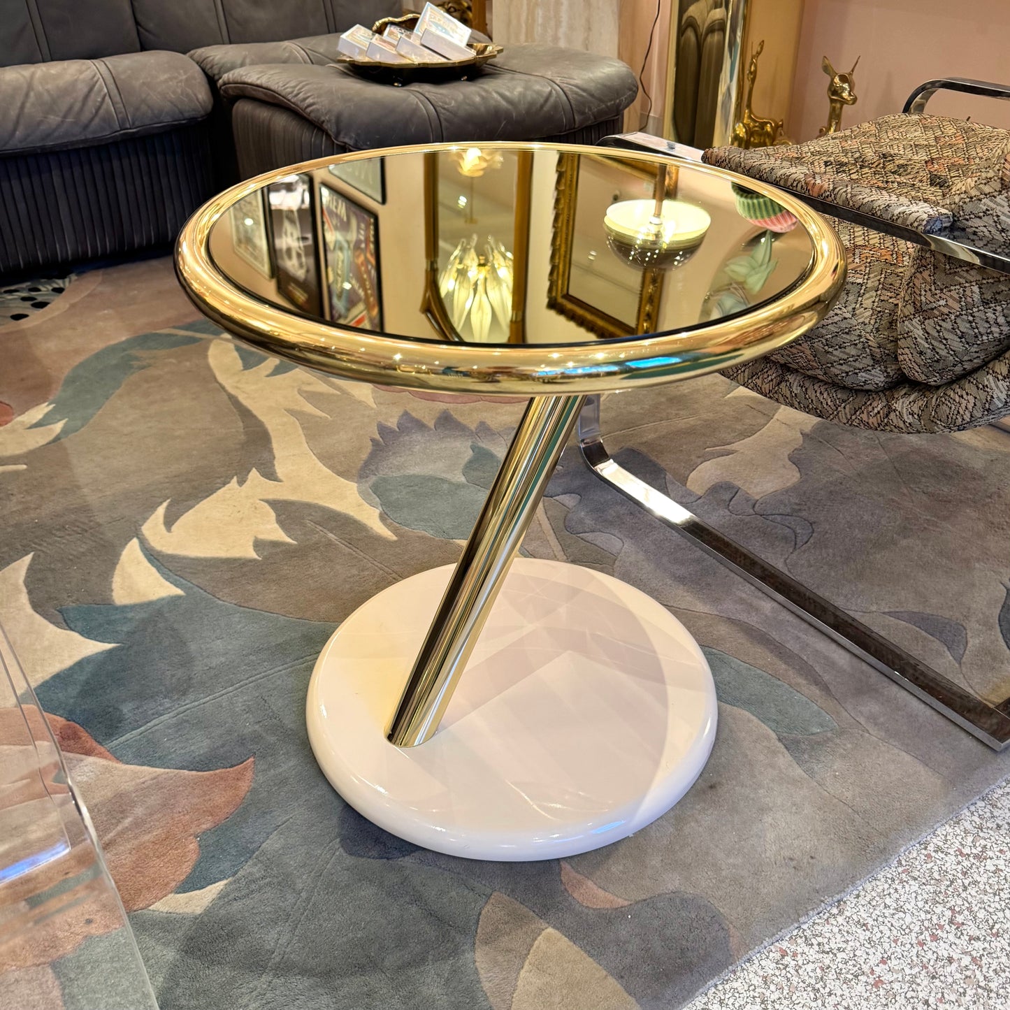 Vintage Brass and Lacquer Asymmetrical Side Table by Casprini