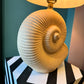 Vintage Ceramic Shell Lamp with Stripe Shade