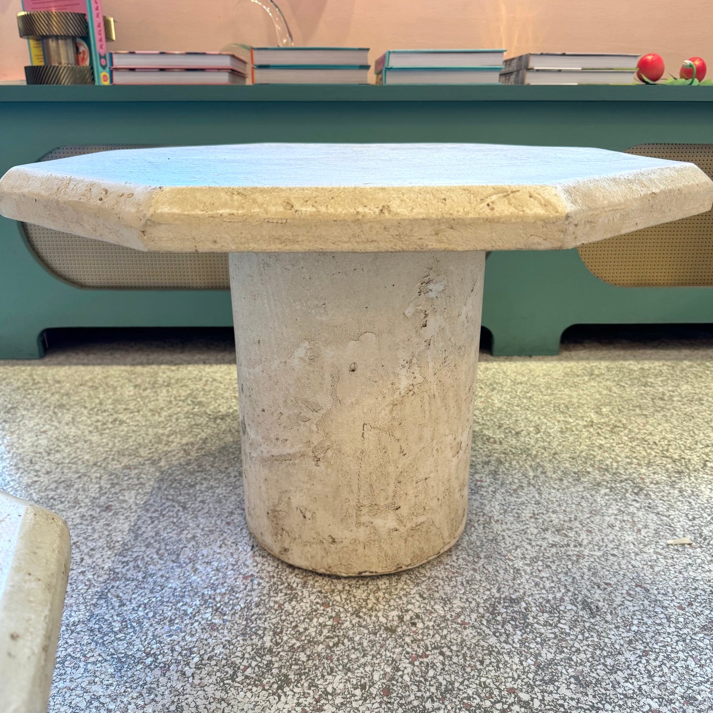 Vintage Set of 3 Octagonal Faux Travertine Nesting Mushroom Tables