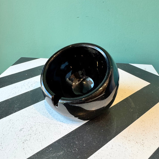 Mid Century Black Glass Orb Ashtray