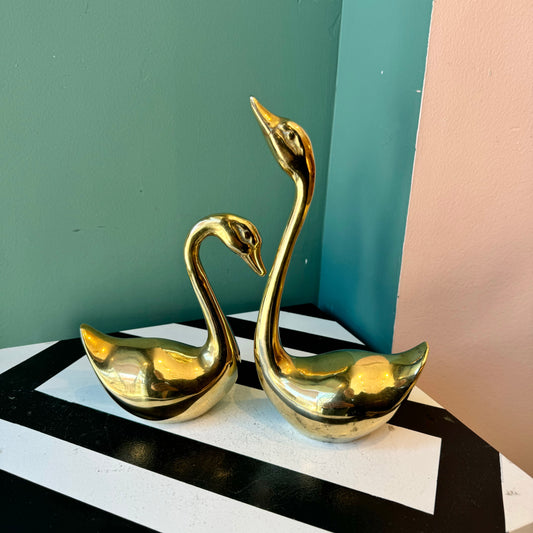 Pair of Vintage Brass Swans 8.5"