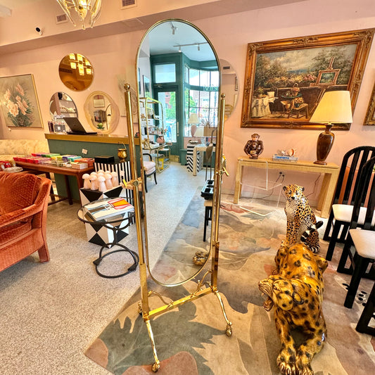 Mid Century Italian Brass Cheval Floor Mirror by Maison Jansen
