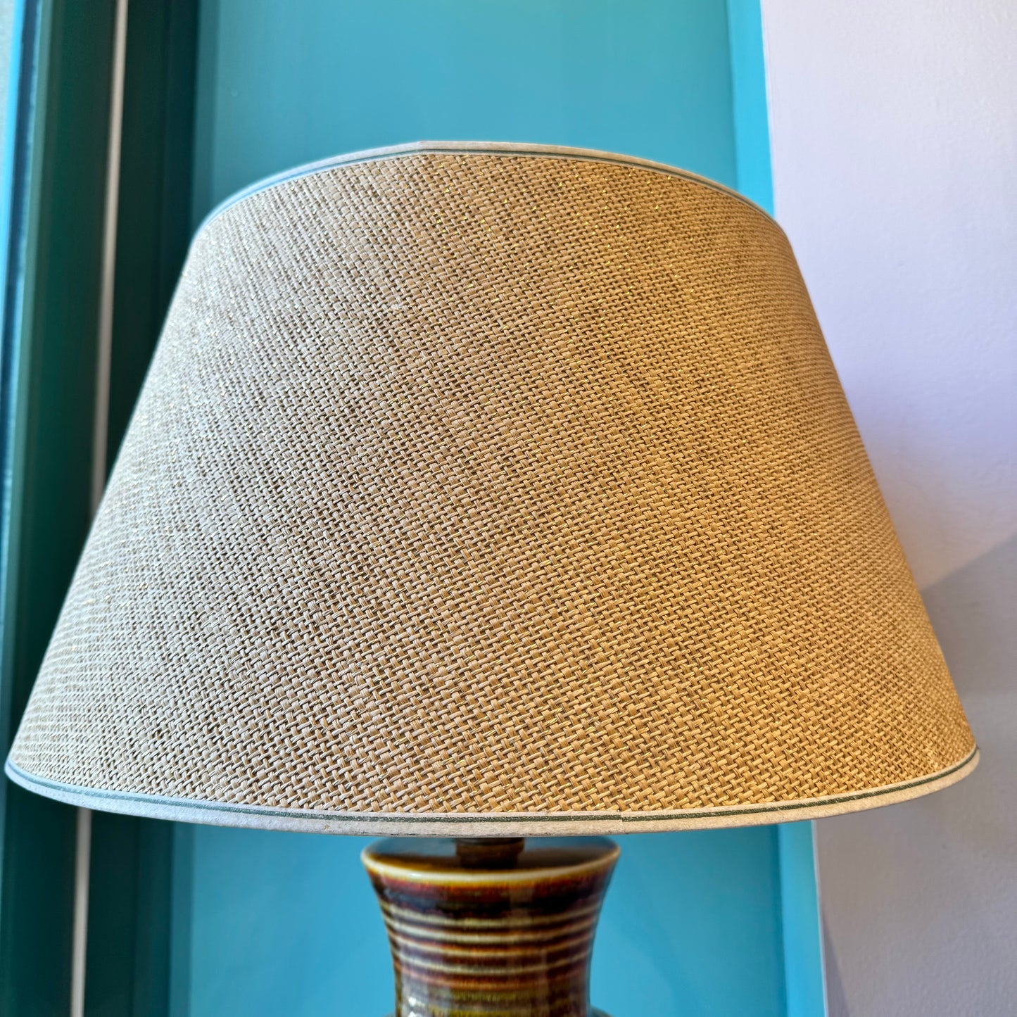 Large Mid Century Textured Glazed Pottery Lamp