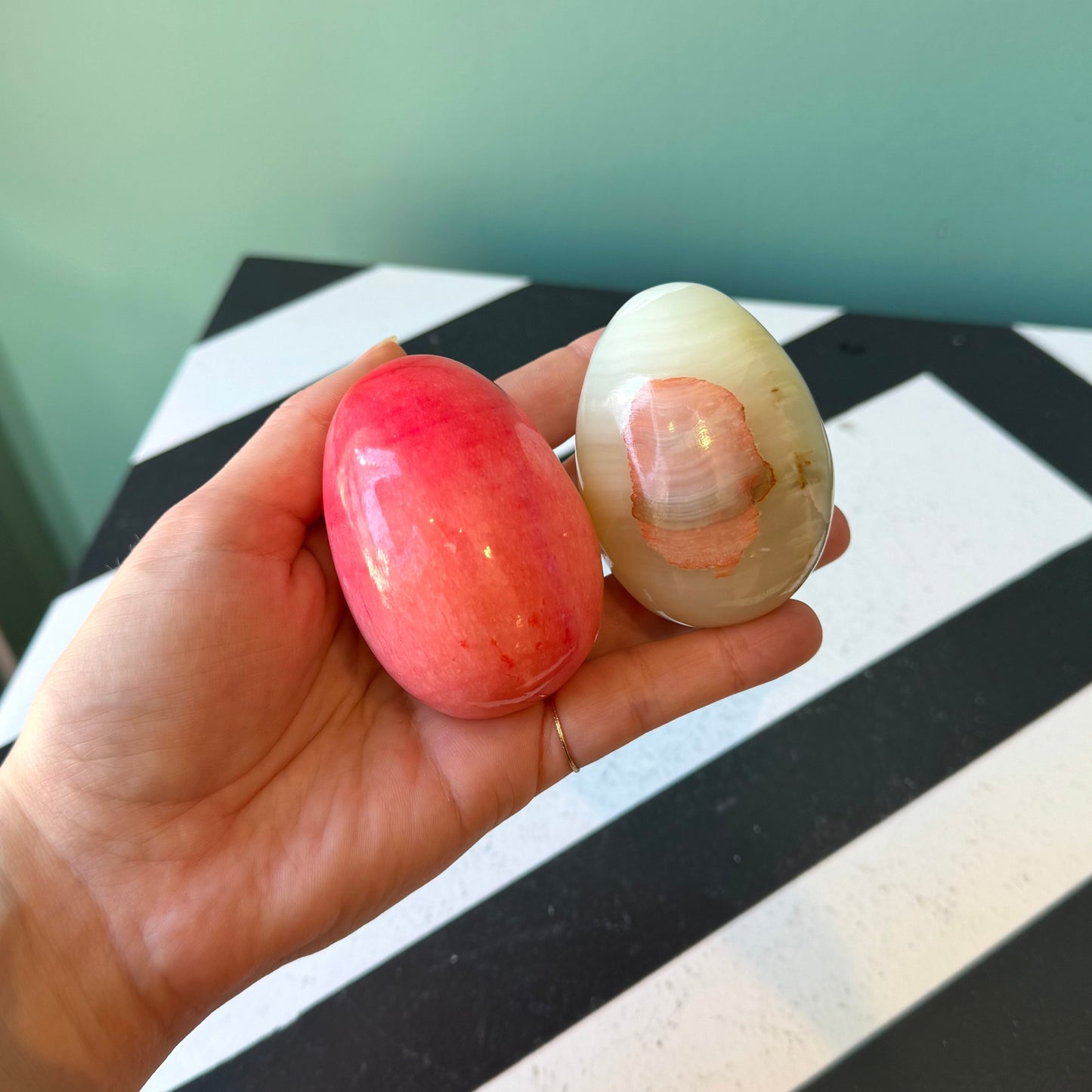 Pair of Vintage Decorative Alabaster Eggs