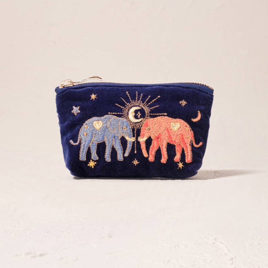 Celestial Elephant Navy Velvet Coin Purse by Elizabeth Scarlett London