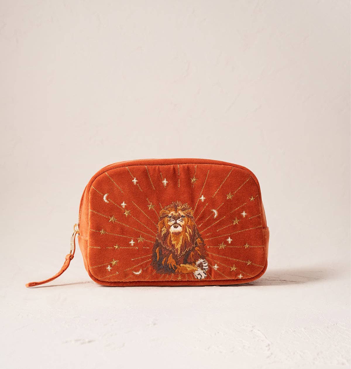 Teracotta Mystical Lion Makeup Bag by Elizabeth Scarlett London