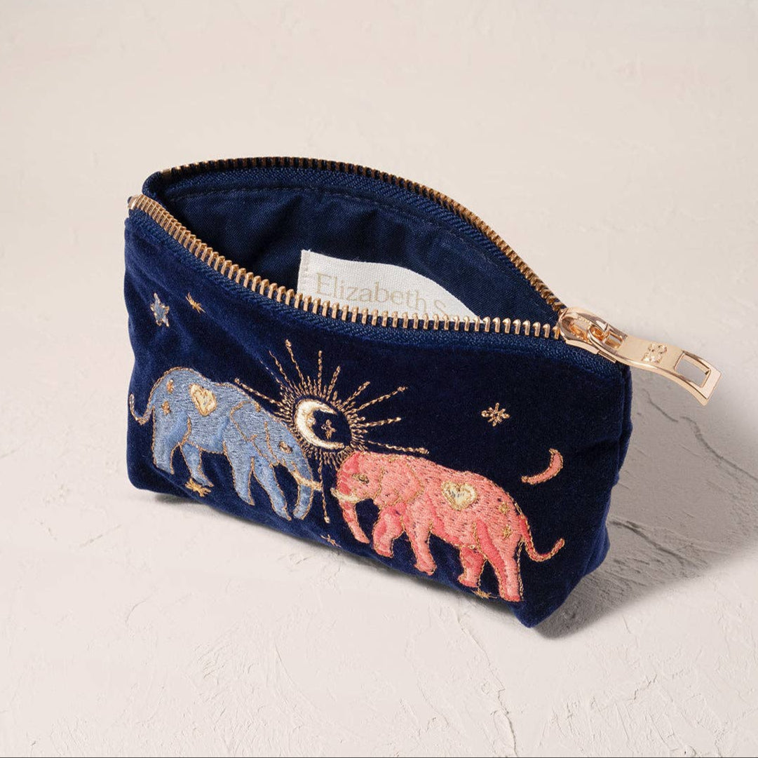 Celestial Elephant Navy Velvet Coin Purse by Elizabeth Scarlett London