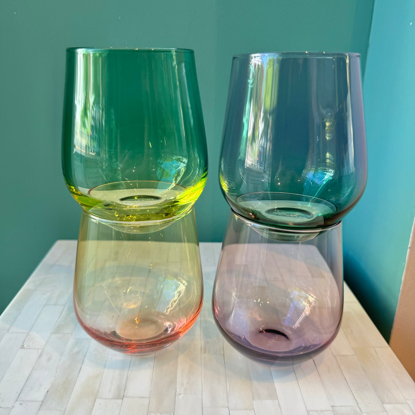 Set of 4 Multi Colored Stemless Wine Glasses by Mikasa