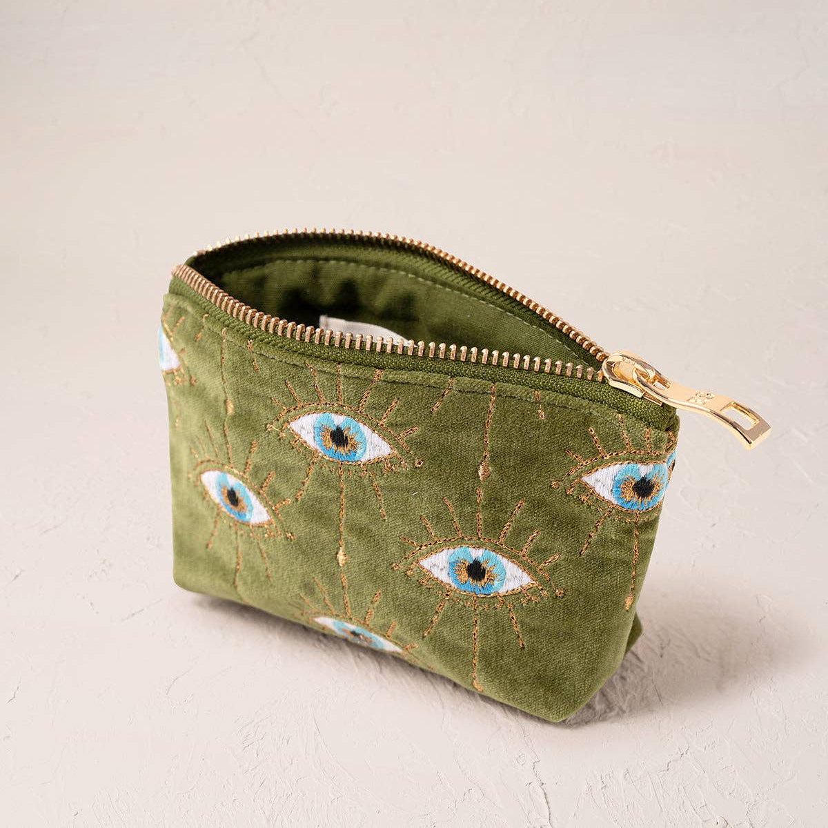 Mystical Eye Fern Green Velvet Coin Purse by Elizabeth Scarlett London