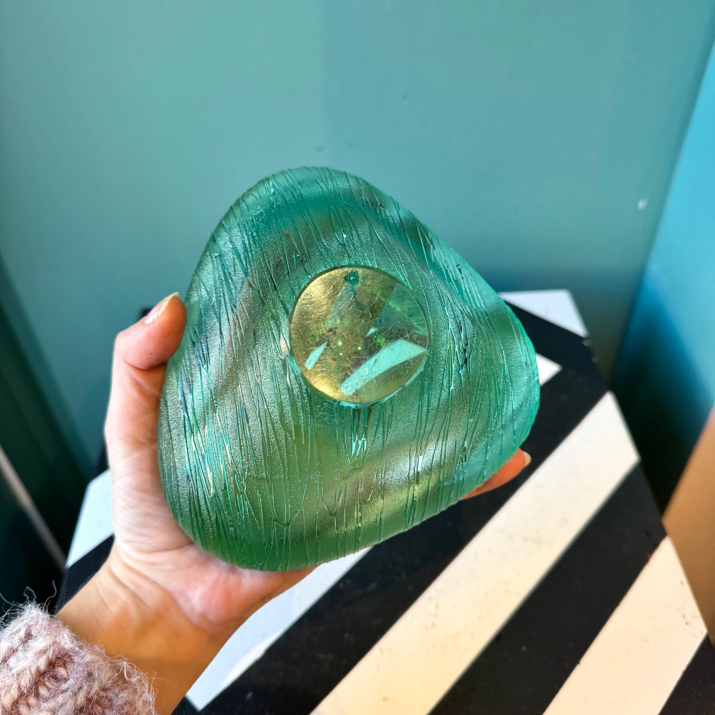 Vintage Green Textured Glass Ashtray