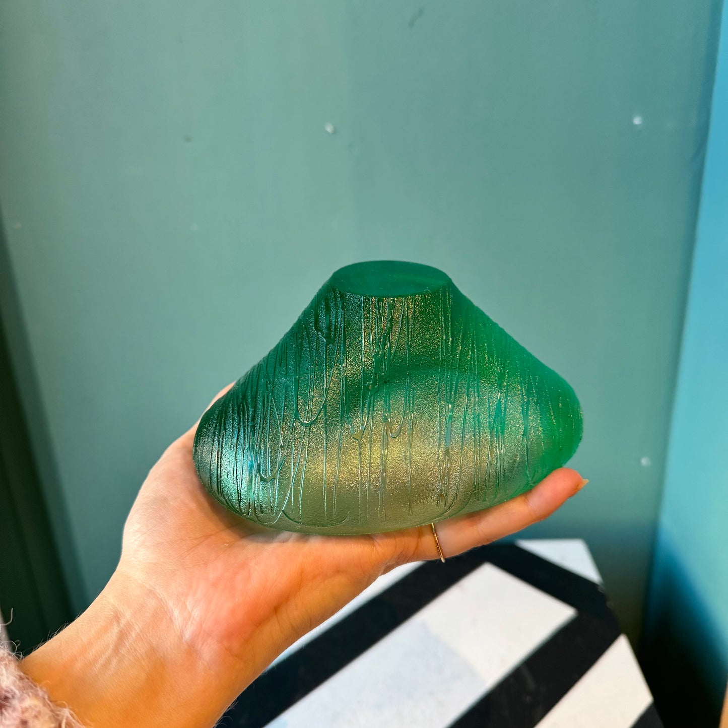 Vintage Green Textured Glass Ashtray