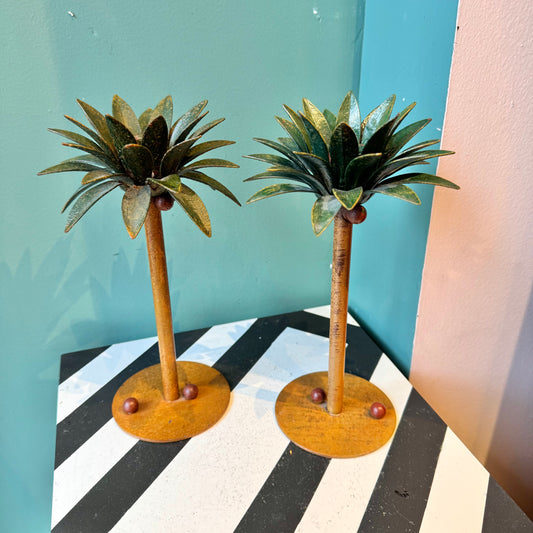 Pair of Vintage Palm Tree Candle Holders by Brambles